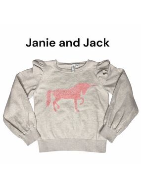 Janie and Jack Girls Pink Unicorn Ruffle Pullover Sweater Size 6